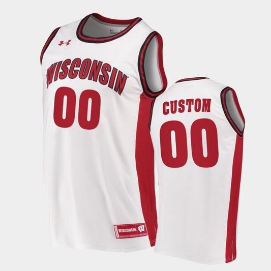 Wisconsin Badgers Custom White Basketball Jersey