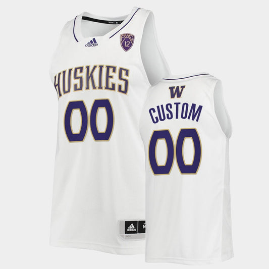 Washington Huskies Custom White Basketball Jersey