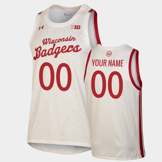 Wisconsin Badgers Custom White Throwback Basketball Jersey